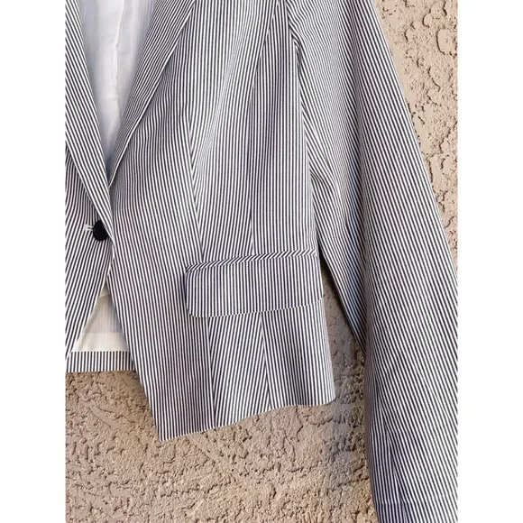 HALOGEN Blue & White Striped Pinstripe Stretch Cotton Suit Jacket Blazer - Picture 4 of 10